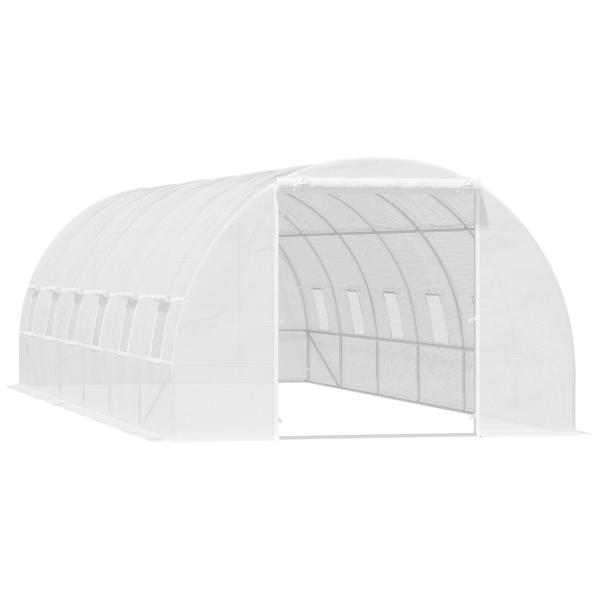 Estufa Tipo Túnel 800x300x200cm com 12 Janelas e Porta Enrolável Cobertura de PE 140g/m² e Aço para Cultivo de Plantas Verduras Branco