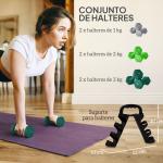 Conjunto de Halteres 2 x 1kg 2 x 32kg e 2 x 3kg Halteres Hexagonais com Suporte de Armazenamento para Treino Multicor