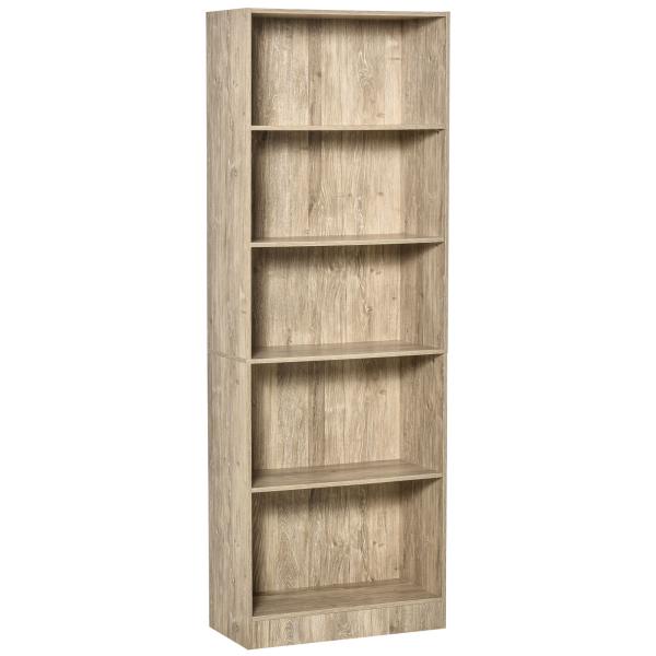 Estante para Livros de 5 Níveis com Prateleira Ajustável e Desenho Anti - Tombo Estante de Armazenamento 63x29,5x176 cm Madeira