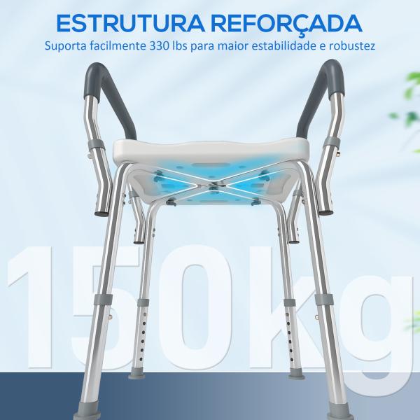 Banco de Duche com Altura Ajustável Banco de Duche de Alumínio Antiderrapante para Idosos e Descapacitados 52x45x57 - 69 cm Cinza