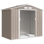Abrigo de Jardim 213x130x185 cm Abrigo de Jardim Metálico de Exterior com 2 Portas Deslizantes e 4 Janelas Madeira