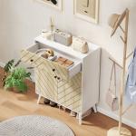 Sapateira de 2 Portas com Design em Espiga Prateleiras Ajustáveis Gaveta para 12 Pares de Sapatos 75x35x97 cm, Branco e Madeira