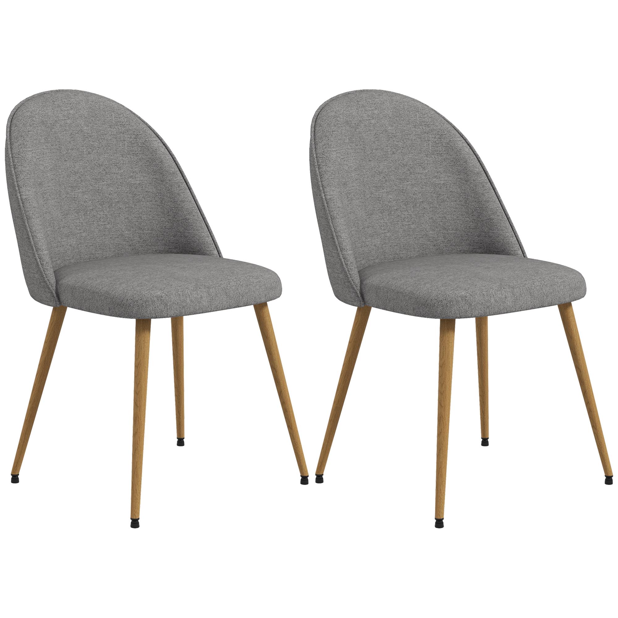Conjunto de 2 Cadeiras Sala de Jantar Estofadas em Tecido de Linho com Pés de Aço 50x52x83 cm Cinza e Madeira