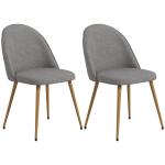 Conjunto de 2 Cadeiras Sala de Jantar Estofadas em Tecido de Linho com Pés de Aço 50x52x83 cm Cinza e Madeira