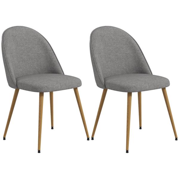 Conjunto de 2 Cadeiras Sala de Jantar Estofadas em Tecido de Linho com Pés de Aço 50x52x83 cm Cinza e Madeira