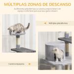 Árvore para gatos Arranhador Grande com Plataformas para Brincar coberta de Pelucía Cinza 48x48x100 cm