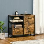 Cómoda com 4 Gavetas de Tecido Dobrável e 2 Prateleiras Abertas Estilo Industrial 84x30x71,4cm Marrom Rústico