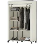 Roupeiro de Tecido Dobrável com 6 Prateleiras 1 Barra de Pendurar e Rodas para Dormitório Vestidor 103x43x162,5 cm Creme