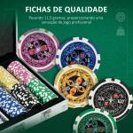 Conjunto de Póquer Profissional com 300 Fichas de 11,5 g 2 Baralhos de Cartas 5 Dados Tapete e Botão de Crupiê para 7 - 8 Jogadores com Fechadura Prata