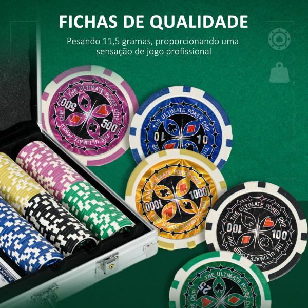 Conjunto de Póquer Profissional com 300 Fichas de 11,5 g 2 Baralhos de Cartas 5 Dados Tapete e Botão de Crupiê para 7 - 8 Jogadores com Fechadura Prata