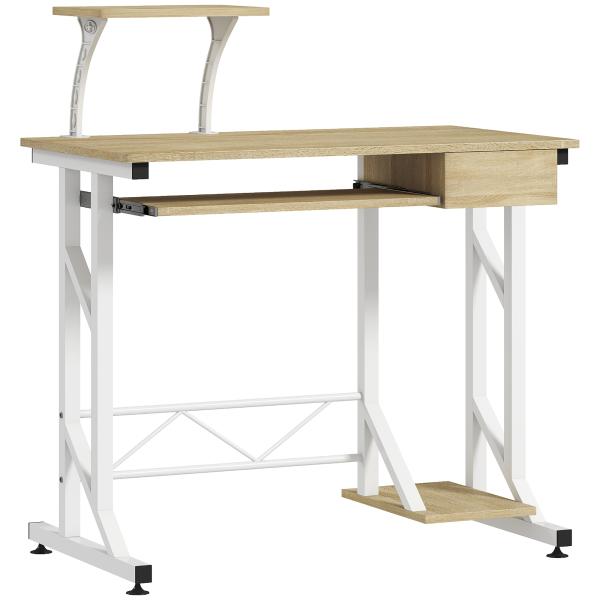 Secretária para Computador com Bandeja para Teclado e Gaveta, Mesa de Estudo para Escritório, 90x50x100 cm, Carvalho