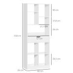 Estante de Madeira Estante para Livros com 1 Gaveta e 9 Compartimentos de Armazenamento 60x26x158cm Branco