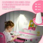 Conjunto de Secretária e Cadeira para Crianças com Altura Ajustável Mesa Inclinável Lâmpada LED 80x49,5x80 - 105cm e 36x34x60 - 73cm Rosa