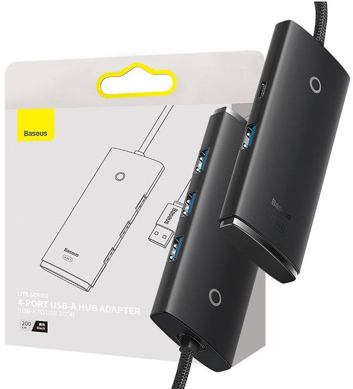 Adaptador Hub 4 - EM - 1 Lite Series USB - 4x USB 3.0 Preto (2 metros) - BASEUS