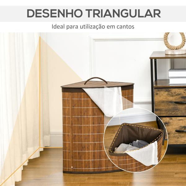 Cesto de Roupa de Bambu Capacidade de 55L Cesto para Roupa Suja com Tampa e Bolsa Amovível 38x38x57cm Marrom