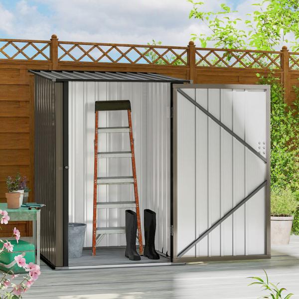 Abrigo de Jardim de Aço Galvanizado com Porta Fechadura e Teto Inclinado 0,92 m² 100x103x160 cm Marrom