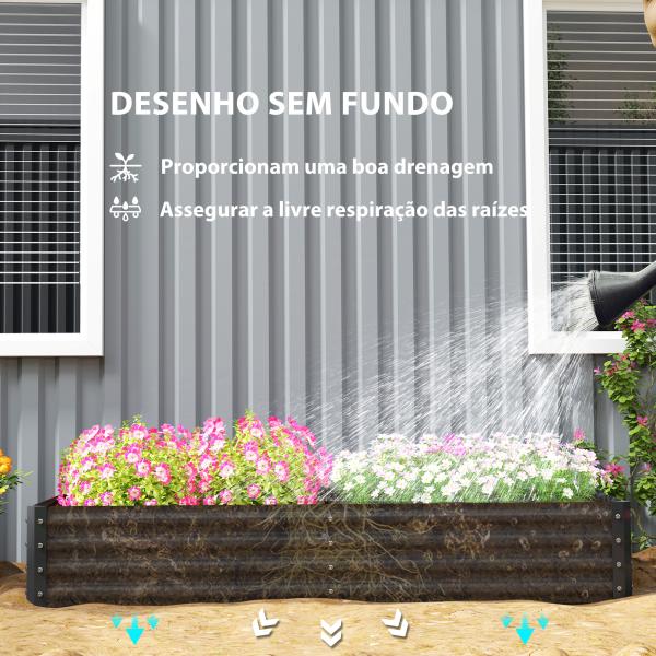 Caixa de Plantio de Aço Galvanizado para Cultivar Plantas Flores Floreira Grande de Exterior Retangular com Fundo Aberto 180x90x30 cm Cinzento Escuro