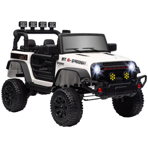Carro Elétrico para Crianças com Bateria de 12V Controlo Remoto Faróis LED Buzina e Música 100x63x65 cm Branco