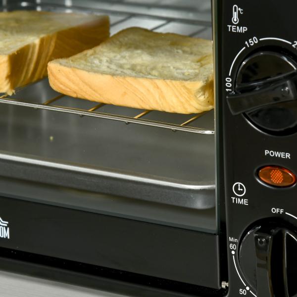 Mini Forno Elétrico 10 Litros 750W com Temperatura até 230°C Temporizador 60 Minutos Bandeja e Grade 36,5x26x22cm Preto