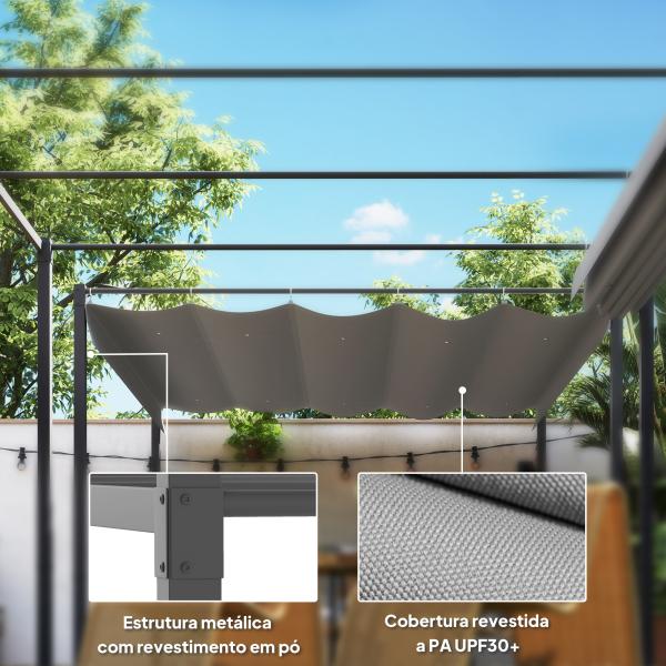 Pérgola com Telhado Retrátil Pérgola de 3x3 m com Fecho Magnético Proteção UV30+ Pérgola para Jardim Cinzento