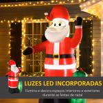 Pai Natal Insuflável com Saco de Presentes 3 Luzes LED IP44 e Inflador Elétrico Decoração de Natal para Interiores e Exteriores 148x85x240cm Vermelho e Verde