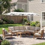Guarda - Sol Duplo de Jardim 46x26 m com Manivela Manual Proteção UV50+ Capa Resistente à Água Branco