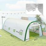Estufa de Exterior 6x3x2 m Estufa de Túnel com Porta Enrolável 8 Janelas com Rede Cobertura PE 140g/m² Estrutura em Aço Branco
