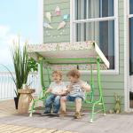 Baloiço de Jardim para Crianças com 2 Lugares Toldo Ajustável Cinto de Segurança e Desenho de Borboletas 112x75x120 cm Verde