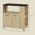 Carrinho de Cozinha com Rodas 2 Portas Prateleira Ajustável Porta - Especiarias para Sala de Jantar 75x40x80,5 cm Madeira