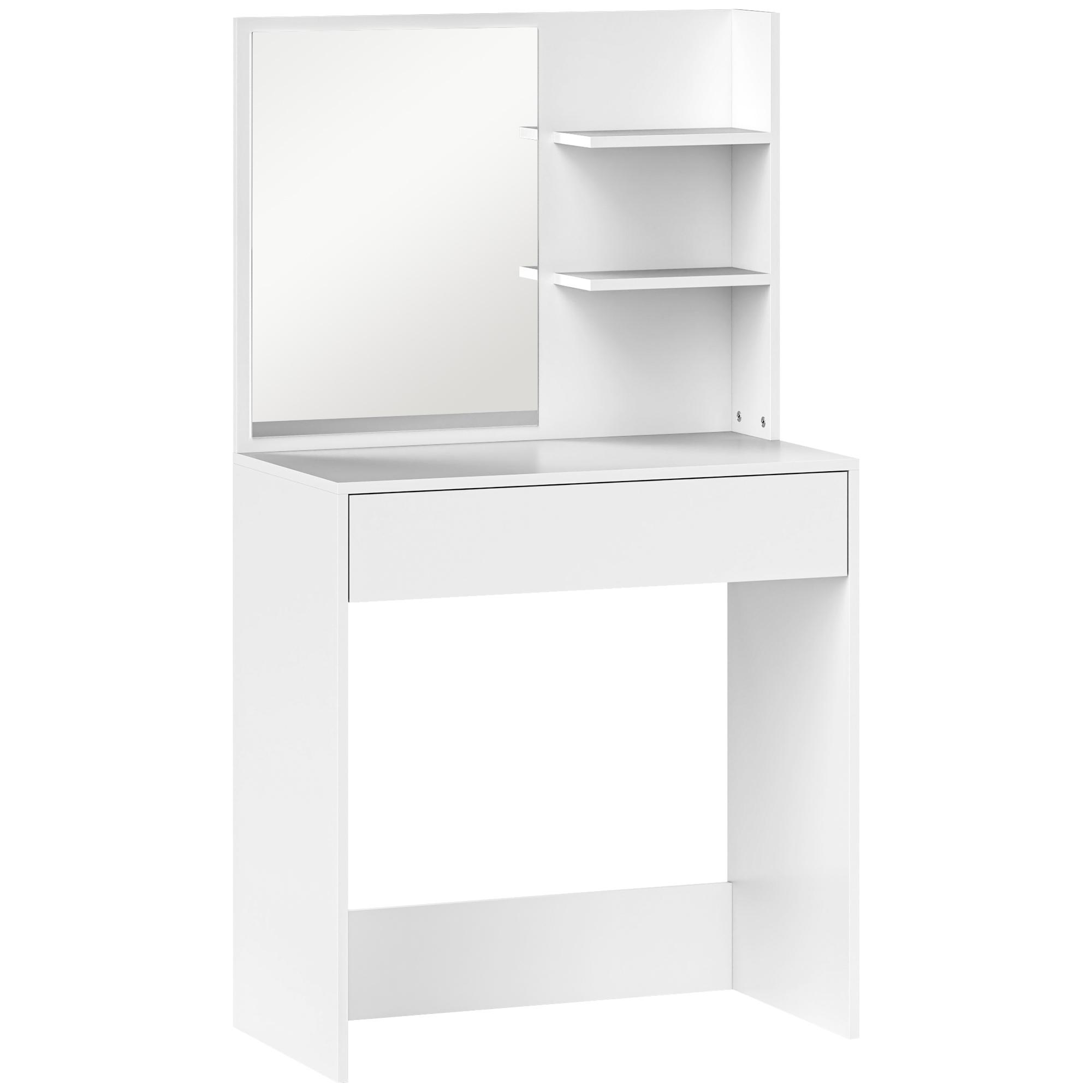 Toucador de Maquilhagem com Espelho Mesa de Maquilhagem com Gaveta e Prateleiras Abertas 75x40x137 cm Branco