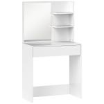 Toucador de Maquilhagem com Espelho Mesa de Maquilhagem com Gaveta e Prateleiras Abertas 75x40x137 cm Branco