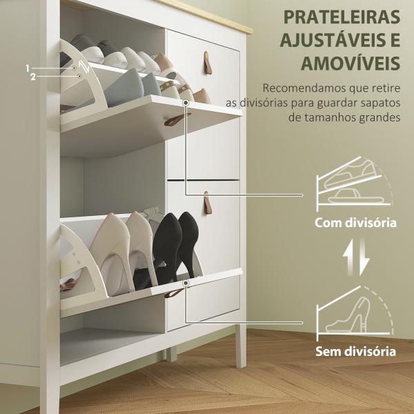 Sapateira para Entrada com 4 Gavetas Prateleiras Ajustáveis e Puxadores em PU para 20 Pares de Sapatos 105x24x95,5 cm Branco