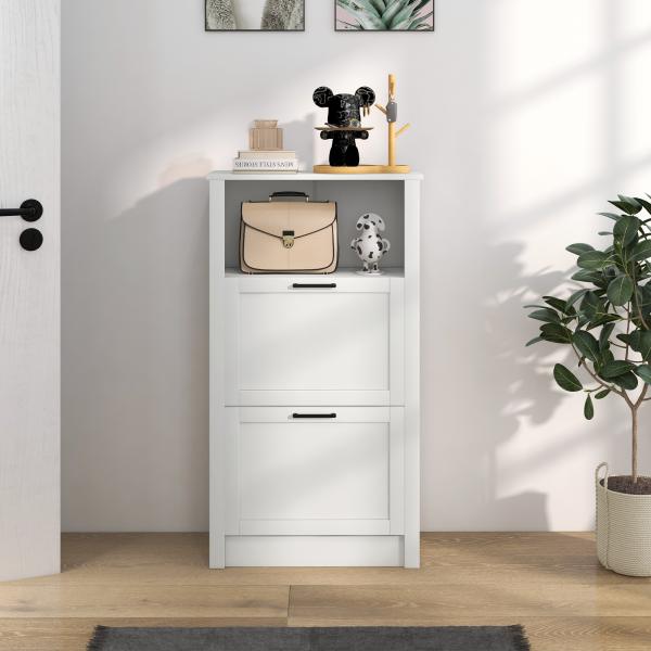 Sapateira Estreita com Prateleiras Ajustáveis e Compartimento Aberto para 10 Pares de Sapatos 58x24x105 cm Branco
