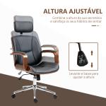 Cadeira de Escritório Operativa de Couro PU com Apoio para a Cabeça Amovível Altura Ajustável 63x62x110 - 120cm Preto e Madeira