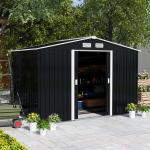 Abrigo de Jardim Metálico para Armazenamento de Ferramentas com Base de Reforço Incluída e 4 Janelas 277x195x192 cm Cinza Escuro