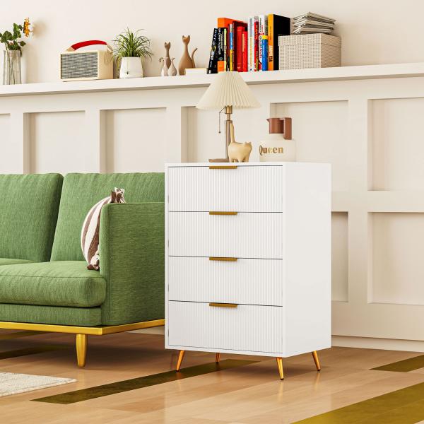Cómoda com 4 Gavetas Cómoda de Dormitório Moderna com Desenho Ondulado Anti - Tombo 60x40x90 cm Branco