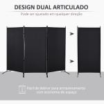 Biombo de 3 Paineis Separador de Ambientes Dobrável Biombo de Privacidade com 6 Pés de Metal 253x50x182 cm Preto