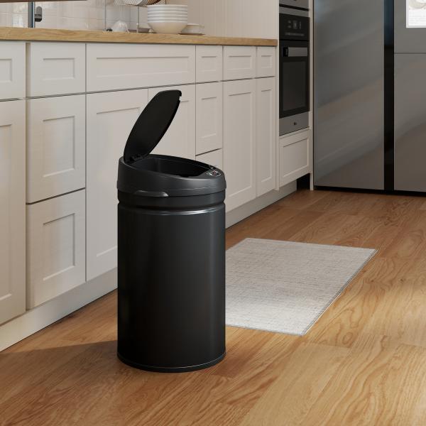 Balde de Lixo de Cozinha Automático 30 L em Aço Inoxidável Sensor Infravermelhos Fecho Automático 32x30,5x51 cm Preto