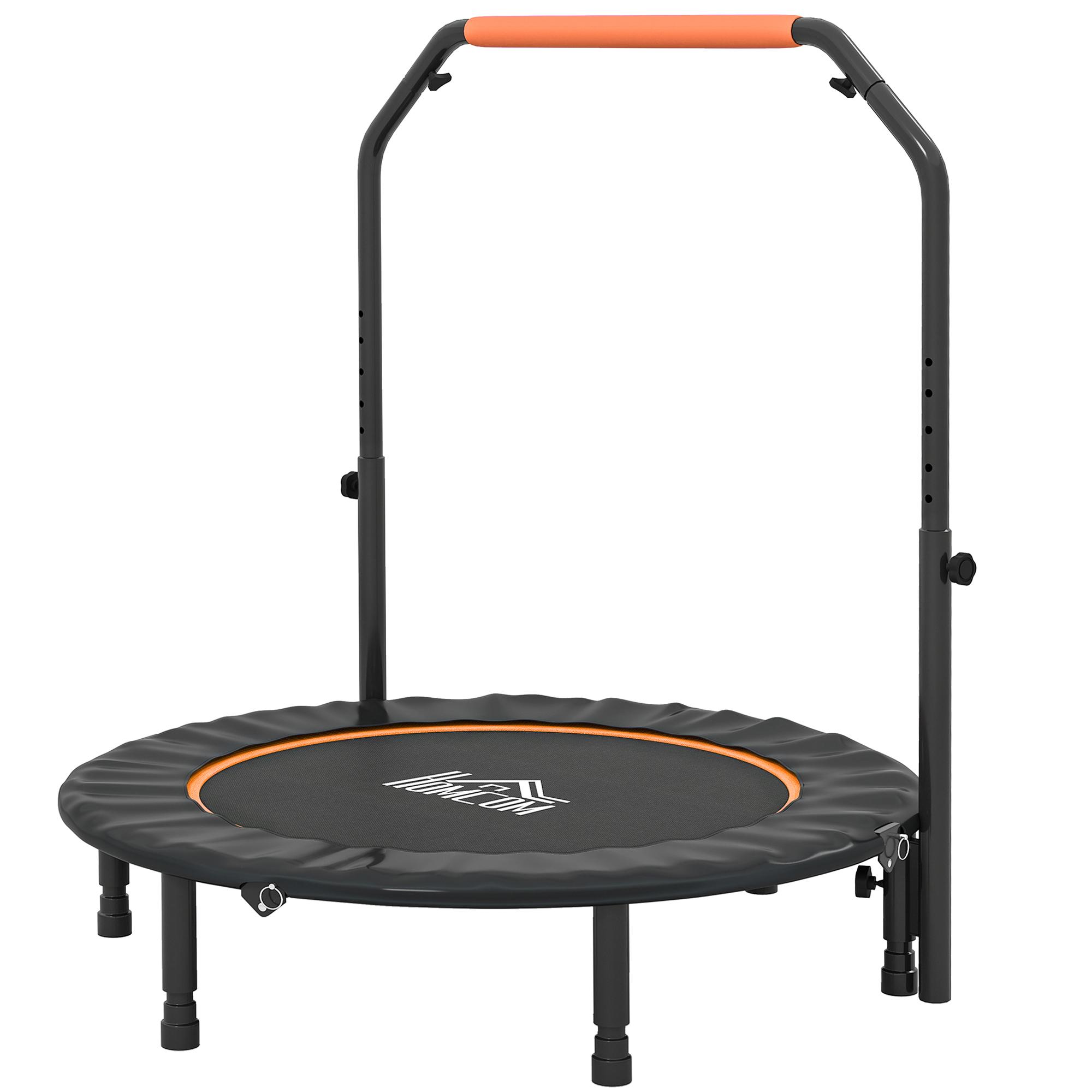 Trampolim Fitness Ø114 Trampolim Dobrável com Pega Ajustável em 4 Níveis Estrutura de Aço Preto e Laranja
