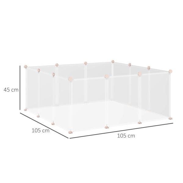 Recinto para Pequenos Animais Modular de Metal com 12 Painéis e 24 Conectores para Coelhos Porquinhos da Índia 105x105x45 cm Branco