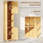Coluna de Casa de Banho Estreita Armário de Casa de Banho Alto com Portas e Pés de Bambu 32x30x170 cm Madeira