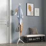 Cabide de Pé de Madeira com 8 Ganchos para Pendurar Roupa e Bolsas para Corredor Entrada 40x40x165 cm Branco
