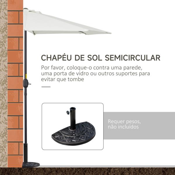 Chapéu de Sol Semicircular 269x138x236cm Chapéu de Sol à Manivela para Jardim Terraço Pátio Piscina Creme