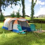 Tenda de Campismo Familiar para 2 - 3 Pessoas com 2 Áreas e Bolsa de Transporte Impermeável 420x200x150 cm Cinza e Laranja