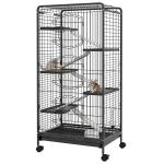 Gaiola para Pequenos Animais com 6 Níveis Gaiola para Roedores com Rodas Rampa e Bandeja Amovível 61,5x44x131 cm Preto