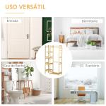 Suporte para Cabides de Bambu Cabideiro com Prateleiras de 4 Níveis com Barra Prateleira Inferior e Cabide Lateral 90x30x155cm Madeira
