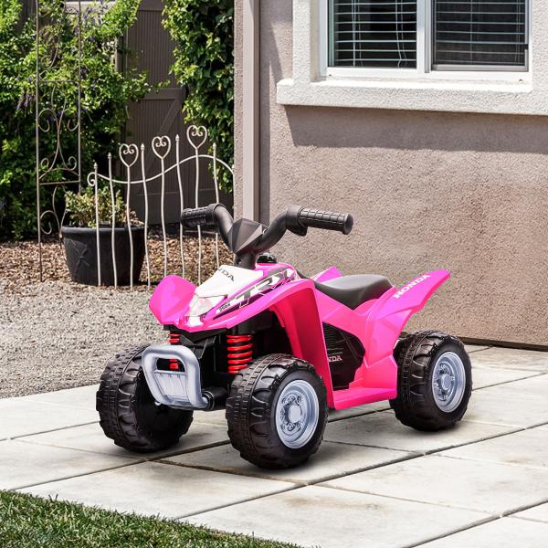 Quadriciclo Elétrico HONDA para Crianças de 18 - 36 Meses Quadriciclo Elétrico Infantil a Bateria 6V com Faróis LED Buzina Velocidade de 2,8km/h e Avance 65,5x35,5x43,5cm Rosa