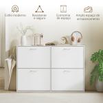 Sapateira Moderna com 4 Gavetas Abatíveis e Prateleiras Ajustáveis para 16 - 24 Pares de Sapatos 120x24x81 cm Branco