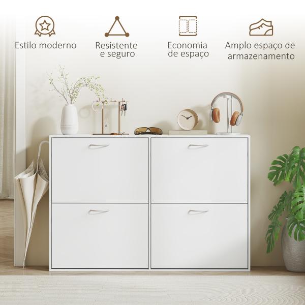 Sapateira Moderna com 4 Gavetas Abatíveis e Prateleiras Ajustáveis para 16 - 24 Pares de Sapatos 120x24x81 cm Branco