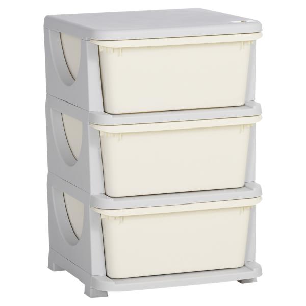 Organizador de Brinquedos para Crianças com 3 Gavetas Arrumação para Brinquedos Roupas Livros 37x37x56,5 cm Bege